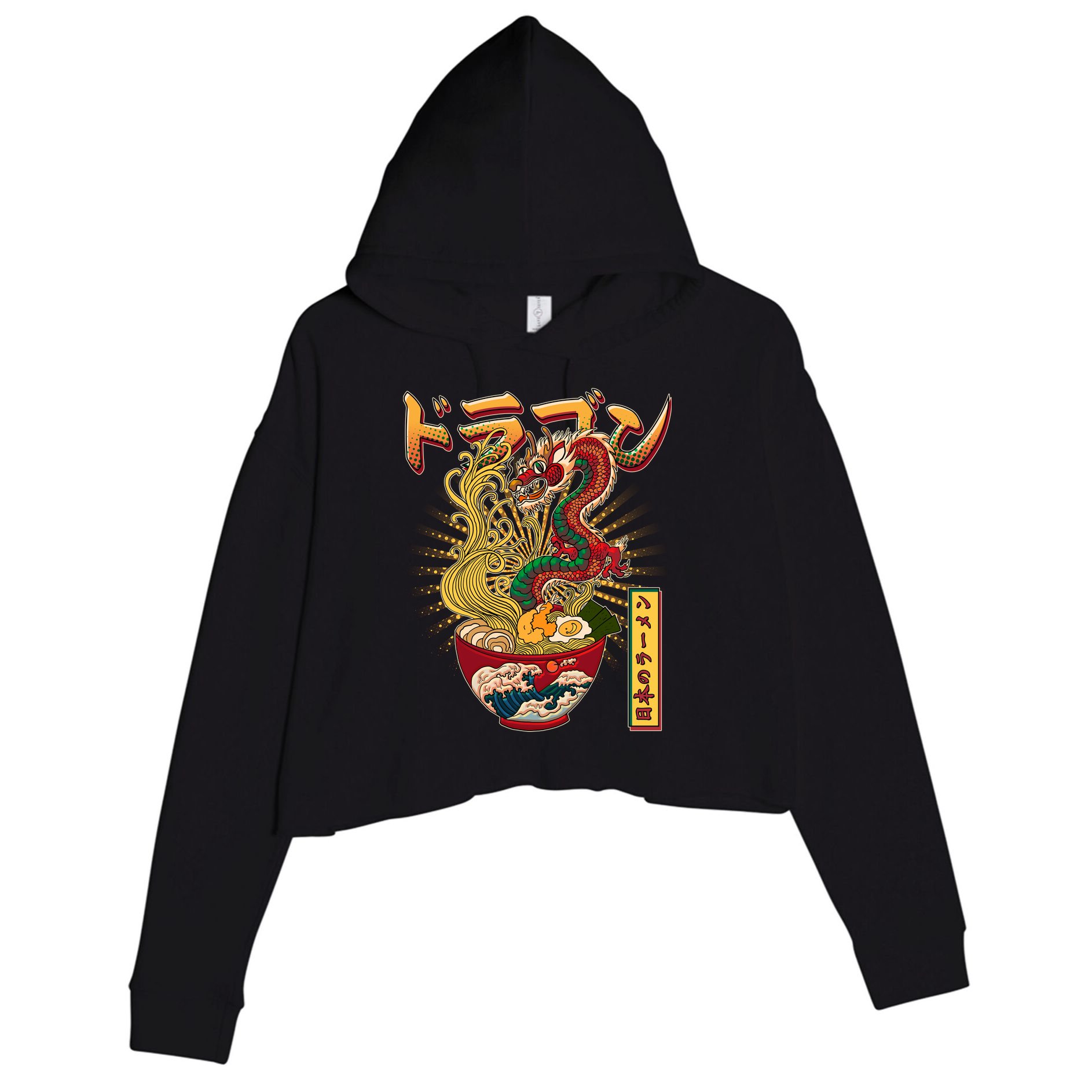 Vintage Japanese Ramen Noodles Dragon Crop Fleece Hoodie