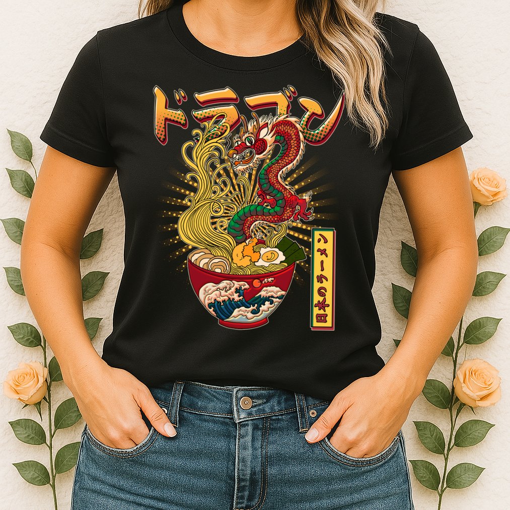 Vintage Japanese Ramen Noodles Dragon Womens T-Shirt
