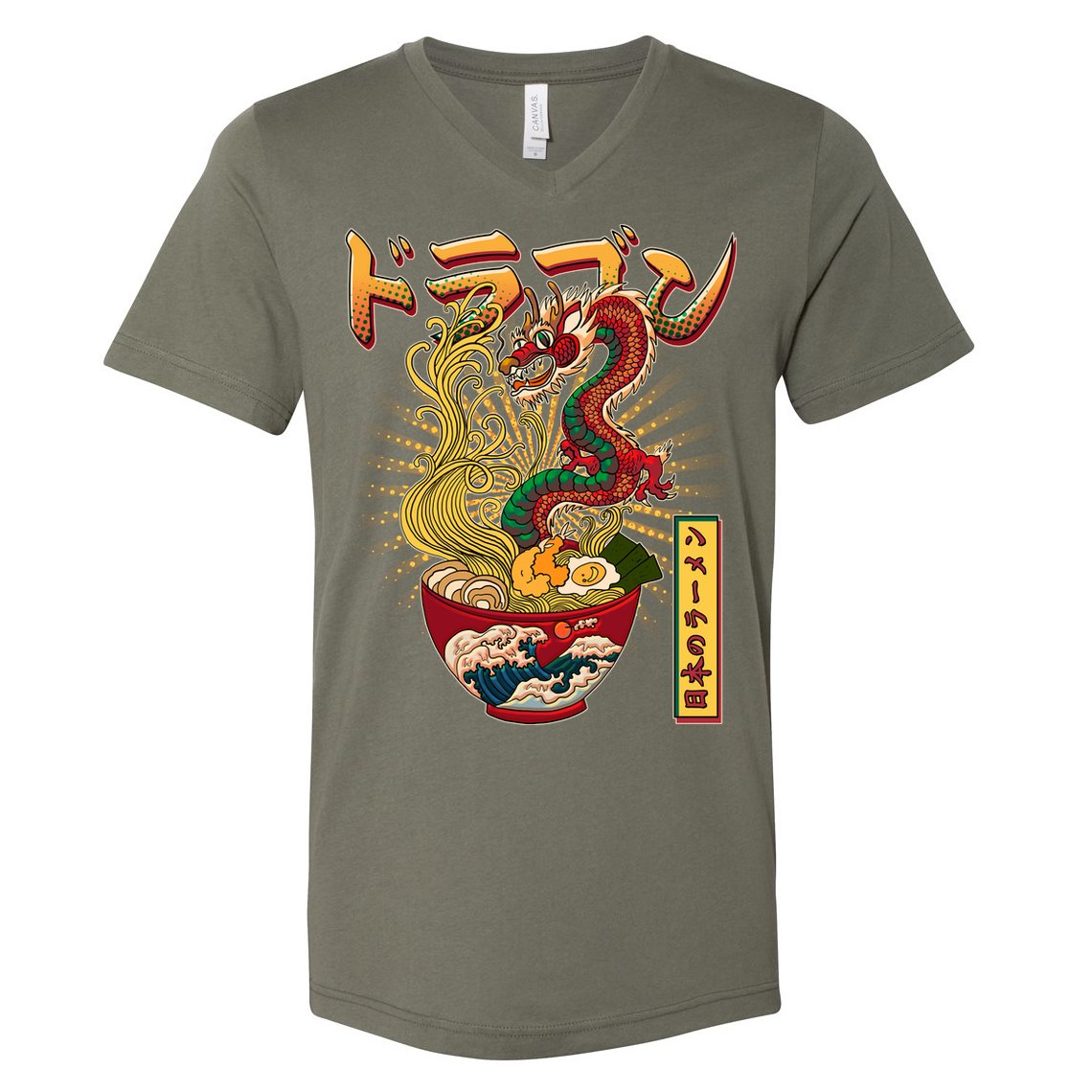 Vintage Japanese Ramen Noodles Dragon V-Neck T-Shirt