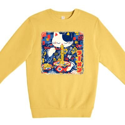 Vintage Japanese Ramen Noodle Neko Cat Premium Crewneck Sweatshirt