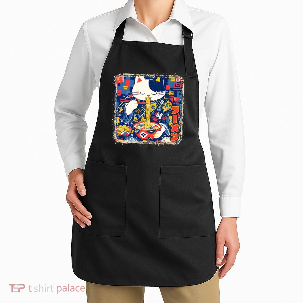Vintage Japanese Ramen Noodle Neko Cat Apron