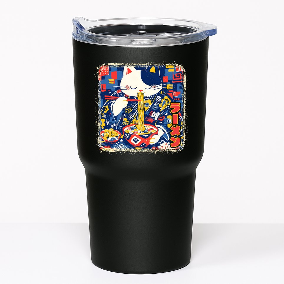 Vintage Japanese Ramen Noodle Neko Cat Tumbler