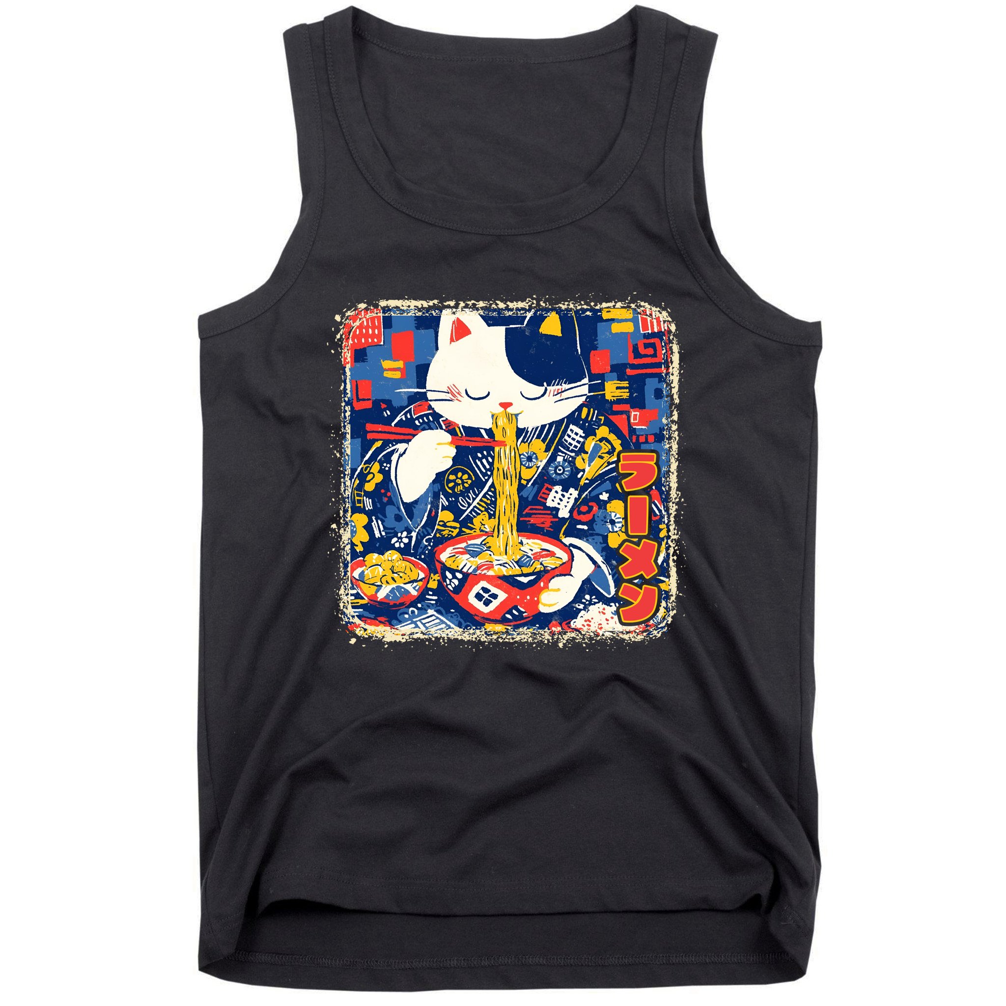 Vintage Japanese Ramen Noodle Neko Cat Tank Top