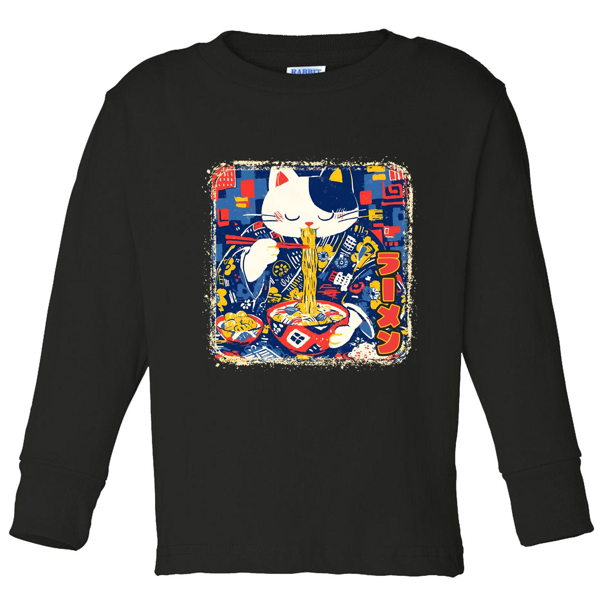 Vintage Japanese Ramen Noodle Neko Cat Toddler Long Sleeve Shirt