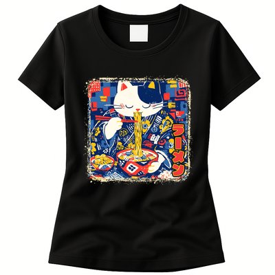 Vintage Japanese Ramen Noodle Neko Cat Womens T-Shirt