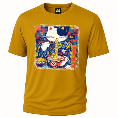 Vintage Japanese Ramen Noodle Neko Cat Performance Shirt