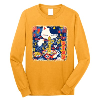 Vintage Japanese Ramen Noodle Neko Cat Long Sleeve Shirt