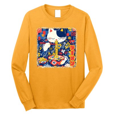 Vintage Japanese Ramen Noodle Neko Cat Long Sleeve Shirt