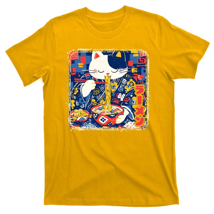 Vintage Japanese Ramen Noodle Neko Cat T-Shirt