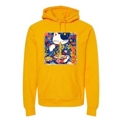 Vintage Japanese Ramen Noodle Neko Cat Premium Hoodie