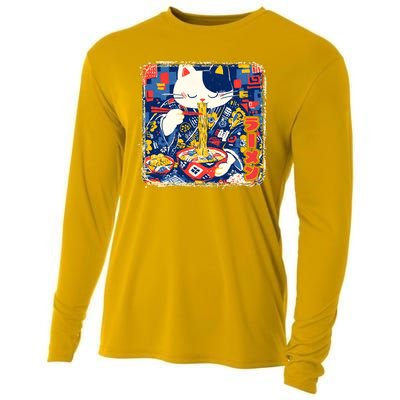 Vintage Japanese Ramen Noodle Neko Cat Cooling Performance Long Sleeve Crew