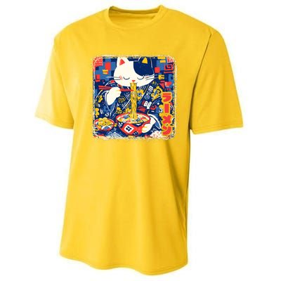 Vintage Japanese Ramen Noodle Neko Cat Performance Sprint T-Shirt