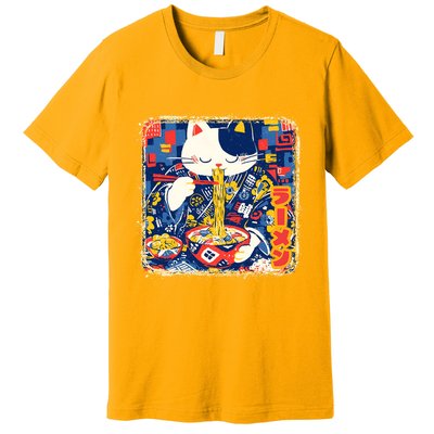 Vintage Japanese Ramen Noodle Neko Cat Premium T-Shirt