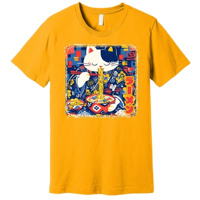 Vintage Japanese Ramen Noodle Neko Cat Premium T-Shirt