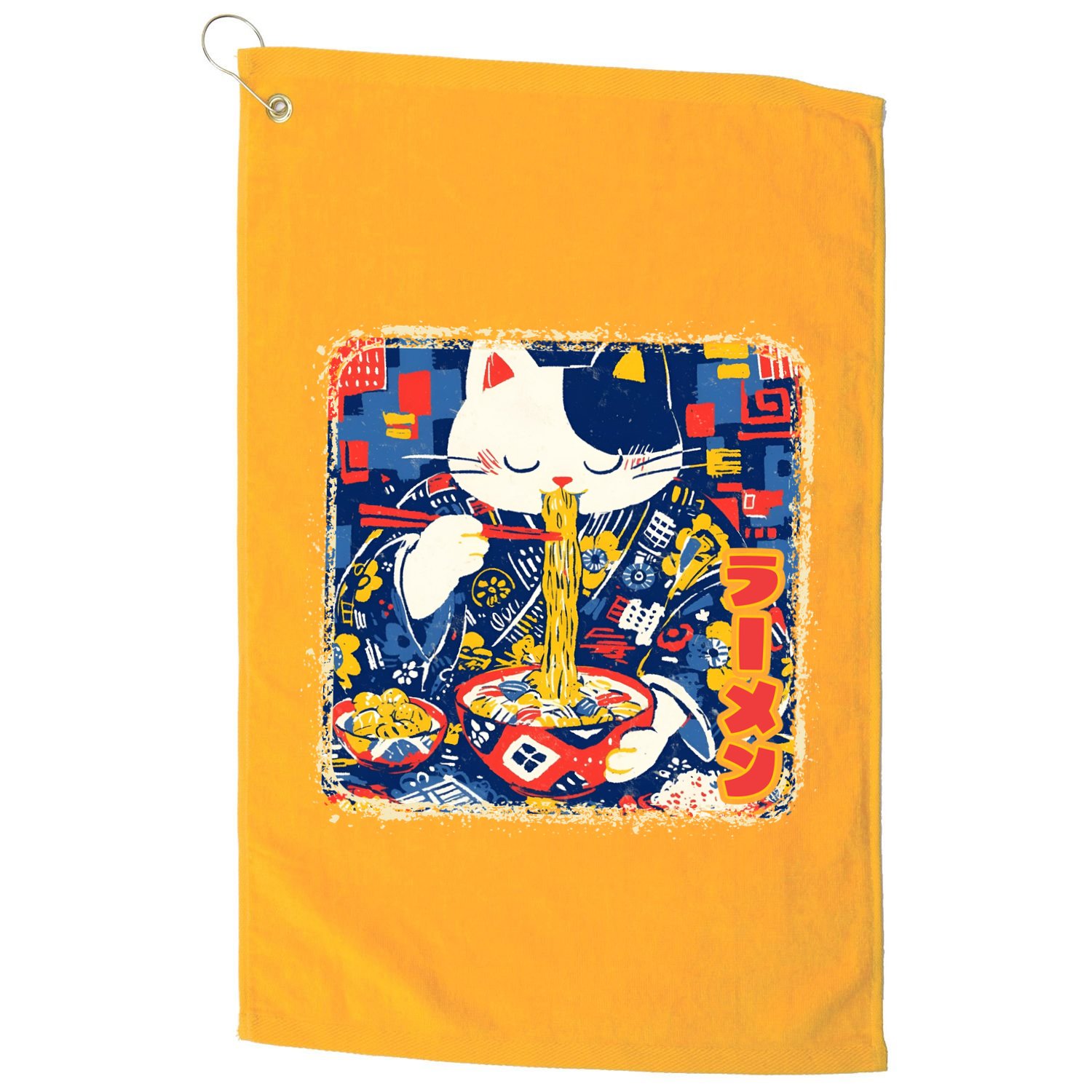 Vintage Japanese Ramen Noodle Neko Cat Golf Towel
