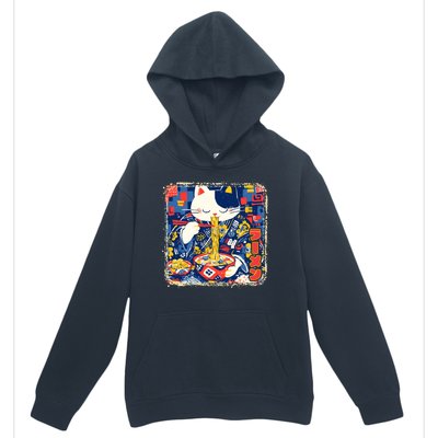 Vintage Japanese Ramen Noodle Neko Cat Urban Pullover Hoodie