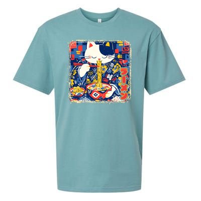 Vintage Japanese Ramen Noodle Neko Cat Sueded Cloud Jersey T-Shirt