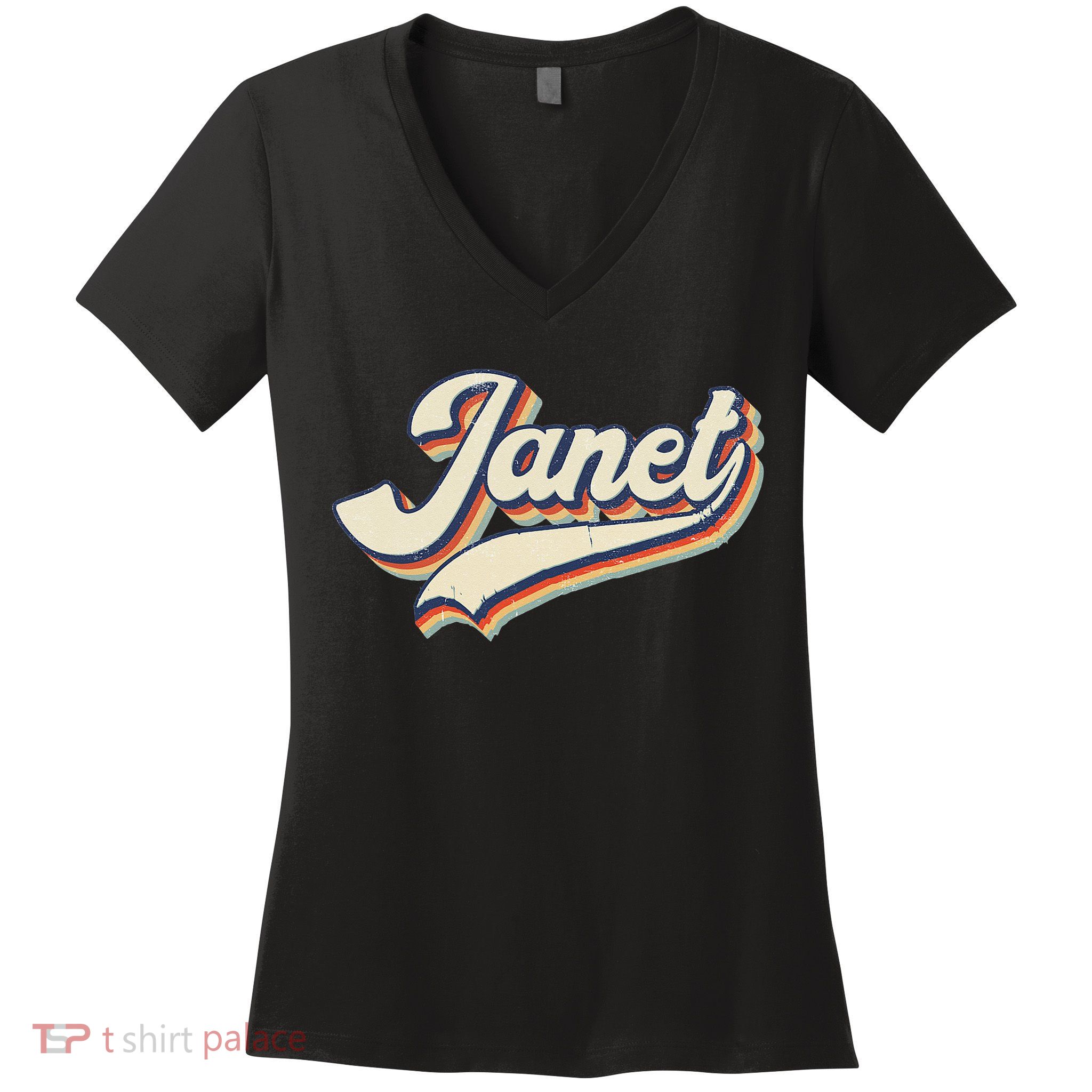 Vintage Janet Retro First Name Personalized 1970s Love Janet Women's V-Neck T-Shirt