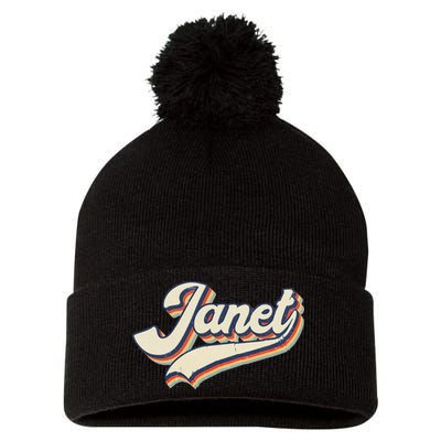 Vintage Janet Retro First Name Personalized 1970s Love Janet Pom Pom 12in Knit Beanie