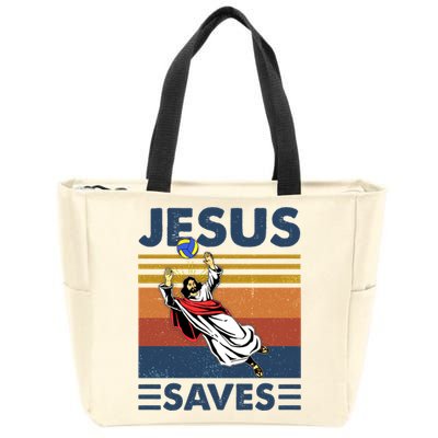Volleyball Jesus Saves Vintage Volleyball Coach Zip Tote Bag
