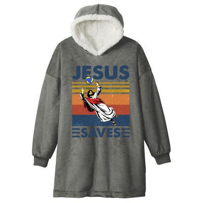 Volleyball Jesus Saves Vintage Volleyball Coach Hooded Wearable Blanket