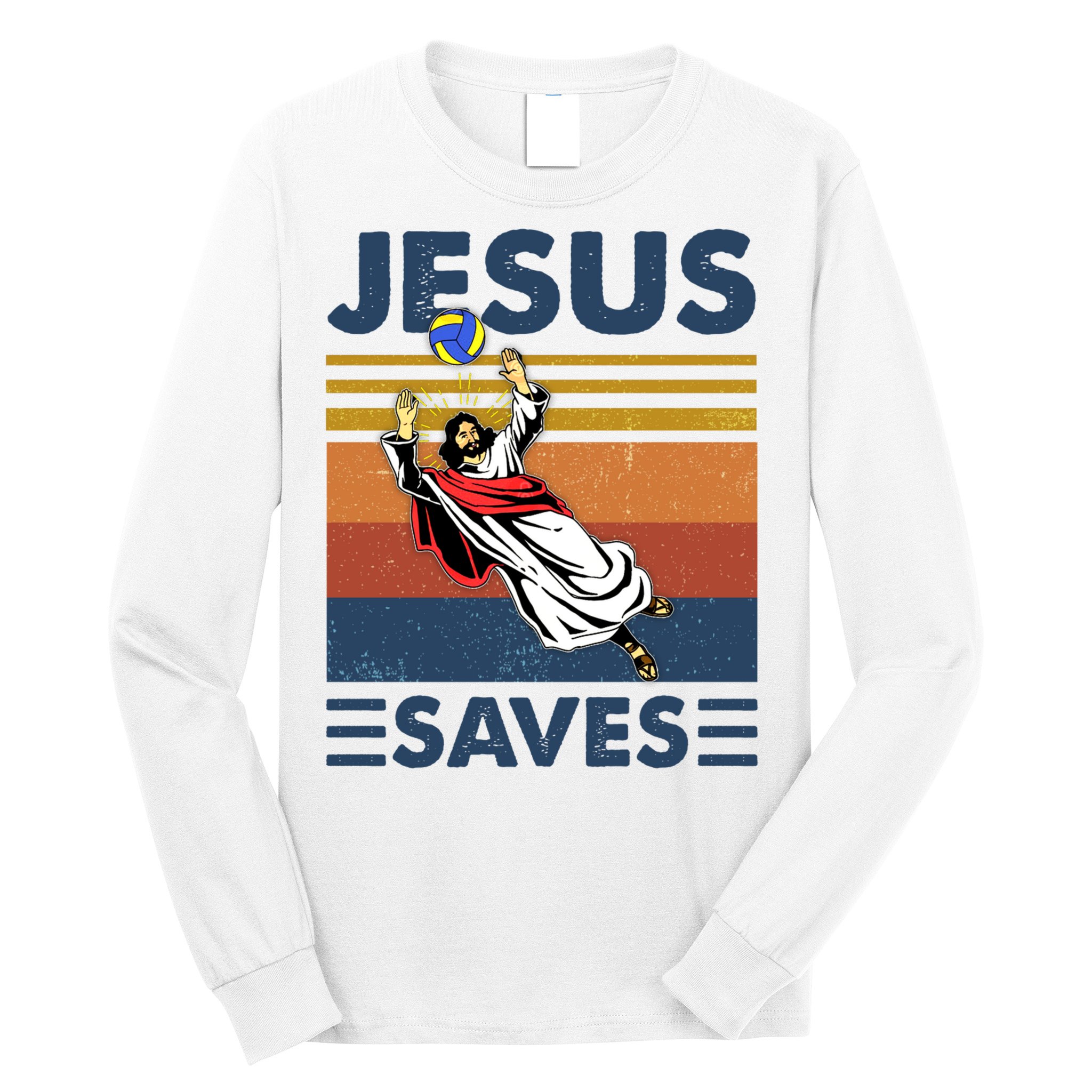 Volleyball Jesus Saves Vintage Volleyball Coach Long Sleeve Shirt