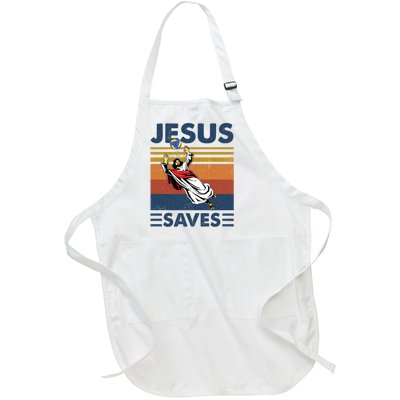 Volleyball Jesus Saves Vintage Volleyball Coach Full-Length Apron With Pockets