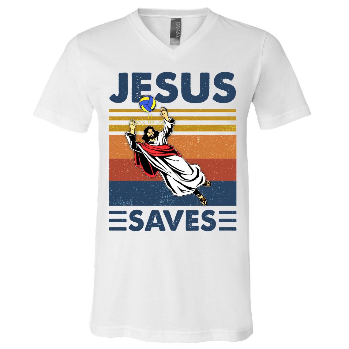 Volleyball Jesus Saves Vintage Volleyball Coach V-Neck T-Shirt