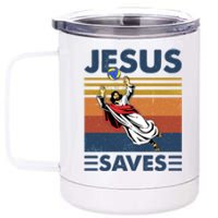 Volleyball Jesus Saves Vintage Volleyball Coach 12 oz Stainless Steel Tumbler Cup