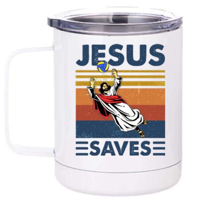 Volleyball Jesus Saves Vintage Volleyball Coach 12 oz Stainless Steel Tumbler Cup