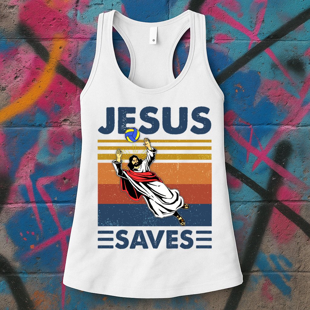 Volleyball Jesus Saves Vintage Volleyball Coach Womens Tank Top