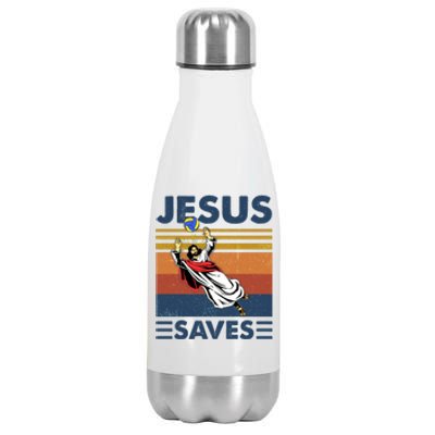 Volleyball Jesus Saves Vintage Volleyball Coach Stainless Steel Insulated Water Bottle