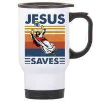 Volleyball Jesus Saves Vintage Volleyball Coach Stainless Steel Travel Mug