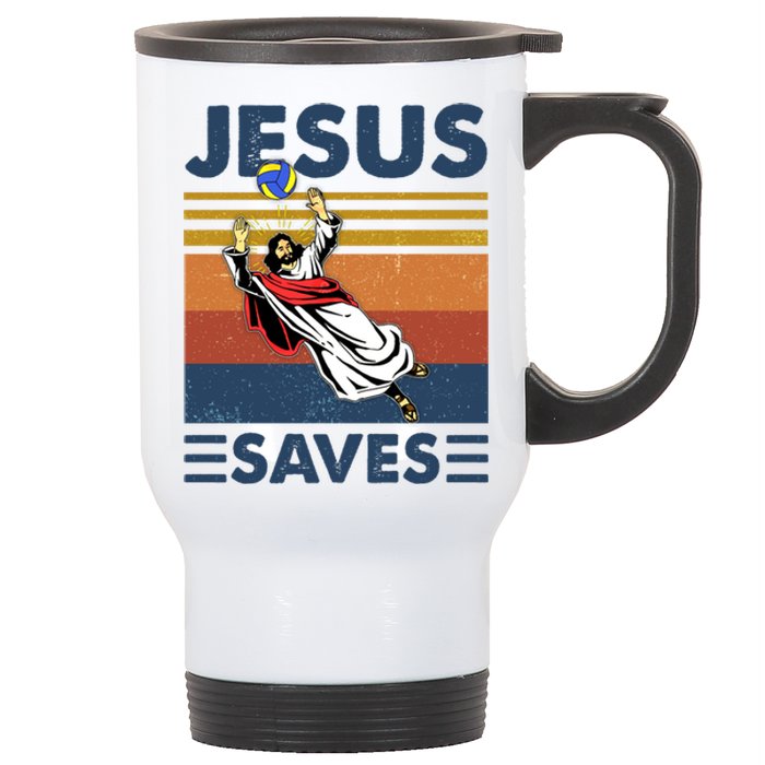 Volleyball Jesus Saves Vintage Volleyball Coach Stainless Steel Travel Mug