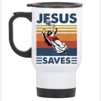 Volleyball Jesus Saves Vintage Volleyball Coach Stainless Steel Travel Mug