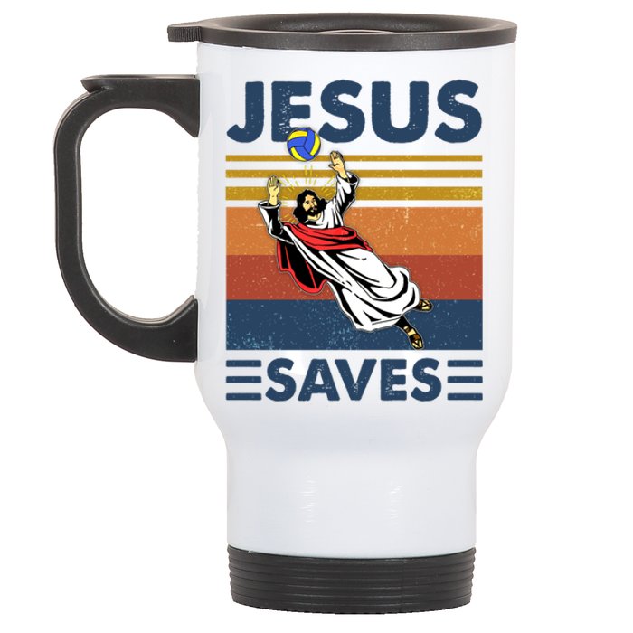 Volleyball Jesus Saves Vintage Volleyball Coach Stainless Steel Travel Mug