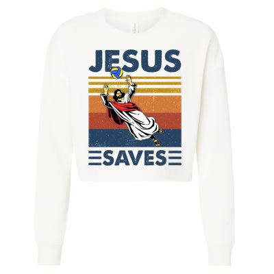 Volleyball Jesus Saves Vintage Volleyball Coach Cropped Pullover Crew