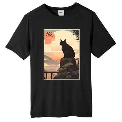 Vintage Japanese Scenery Kanji Writing Journey Black Cat Gift Tall Fusion ChromaSoft Performance T-Shirt