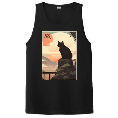 Vintage Japanese Scenery Kanji Writing Journey Black Cat Gift PosiCharge Competitor Tank