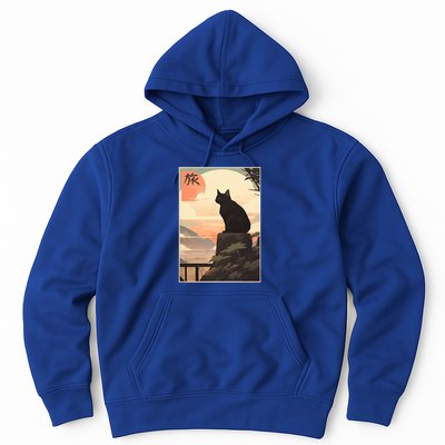 Vintage Japanese Scenery Kanji Writing Journey Black Cat Gift Hoodie