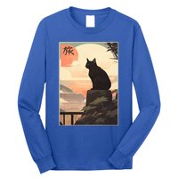 Vintage Japanese Scenery Kanji Writing Journey Black Cat Gift Long Sleeve Shirt