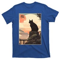 Vintage Japanese Scenery Kanji Writing Journey Black Cat Gift T-Shirt