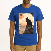 Vintage Japanese Scenery Kanji Writing Journey Black Cat Gift Tall T-Shirt