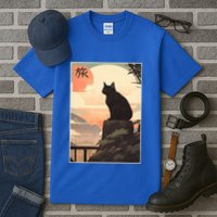 Vintage Japanese Scenery Kanji Writing Journey Black Cat Gift Tall T-Shirt
