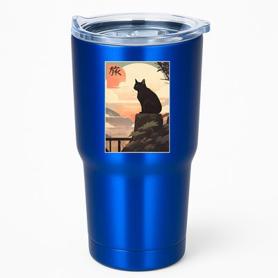 Vintage Japanese Scenery Kanji Writing Journey Black Cat Gift Tumbler