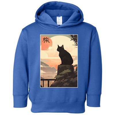 Vintage Japanese Scenery Kanji Writing Journey Black Cat Gift Toddler Hoodie
