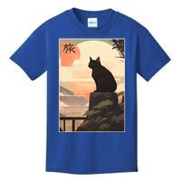 Vintage Japanese Scenery Kanji Writing Journey Black Cat Gift Kids T-Shirt