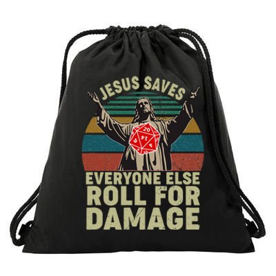 Vintage Jesus Saves Everyone Else Roll For Damage Drawstring Bag