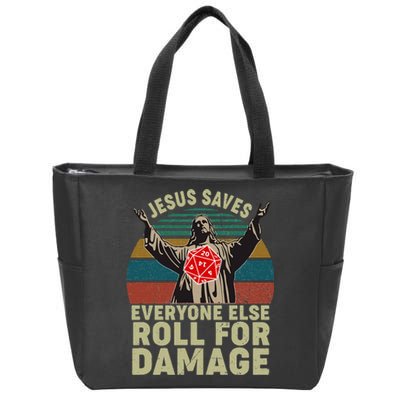 Vintage Jesus Saves Everyone Else Roll For Damage Zip Tote Bag