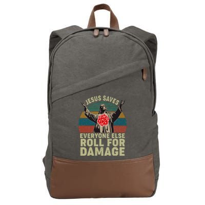 Vintage Jesus Saves Everyone Else Roll For Damage Cotton Canvas Backpack